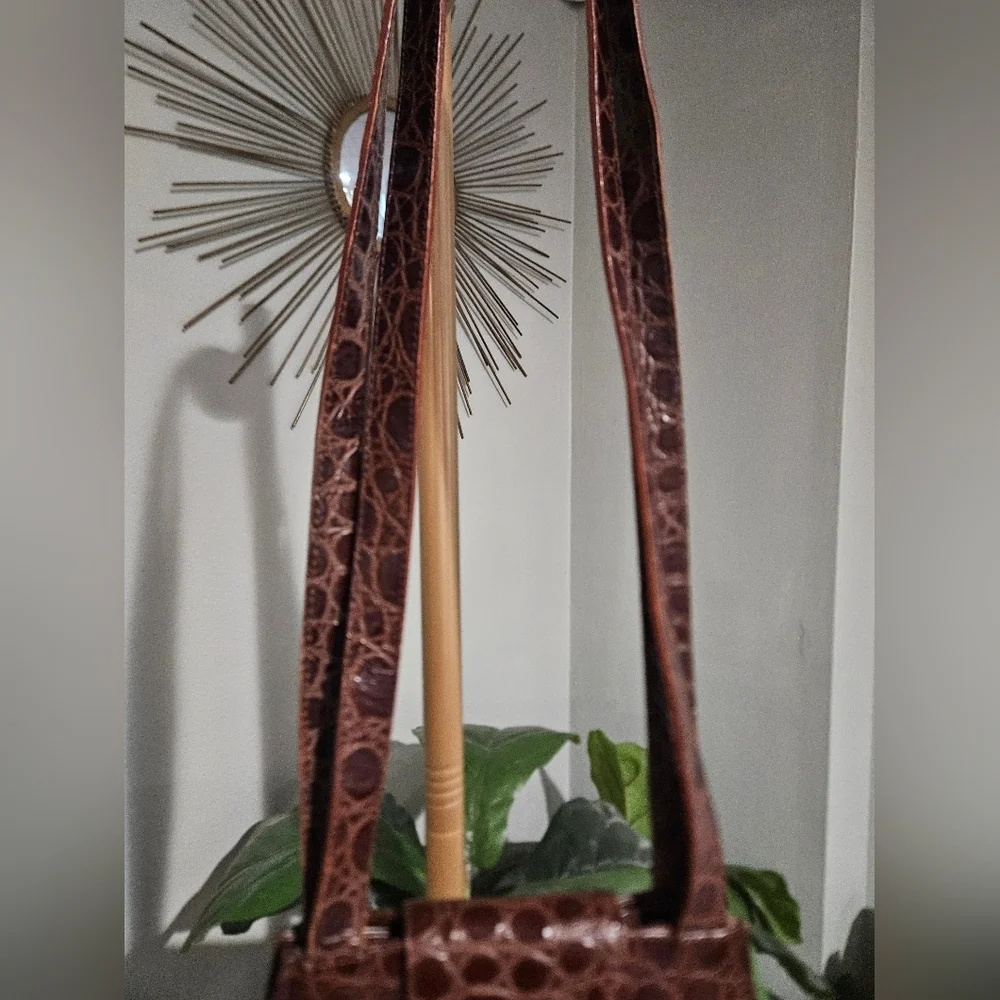 Brown Croc-Embossed Shoulder Bag